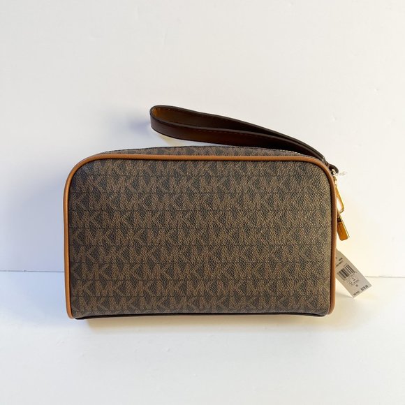 Michael Kors Jet Set Item Medium Travel Pouch Double Zip Wristlet MK Brown - Picture 2 of 13